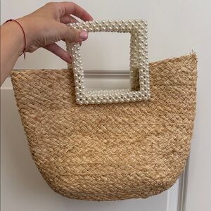 Pearl-Handle Straw Tote Bag - Natural